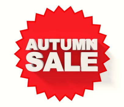 Autumn sale sign, white letters on red star background