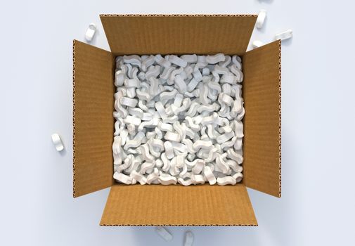 Cardboard Box with shipping peanuts 