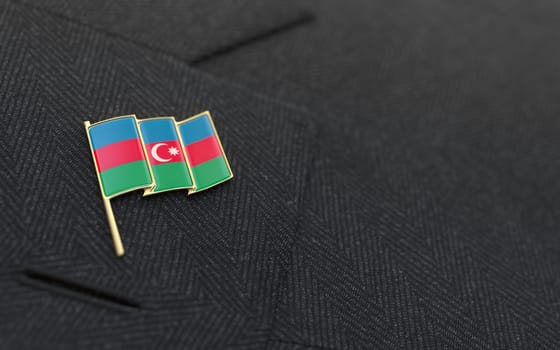 Azerbaijan flag lapel pin on the collar of a business suit jacket shows patriotism