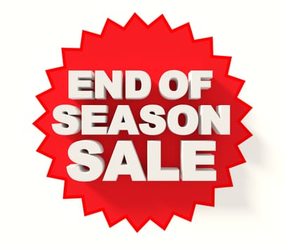 End of season sale sign, white letters on red star background
