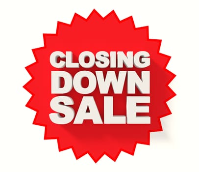 Closing down sale sign, white letters on red star background