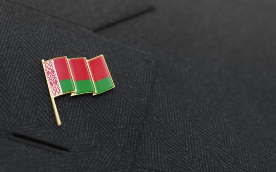 Belarus flag lapel pin on the collar of a business suit jacket shows patriotism