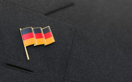Germany flag lapel pin on the collar of a business suit jacket shows patriotism