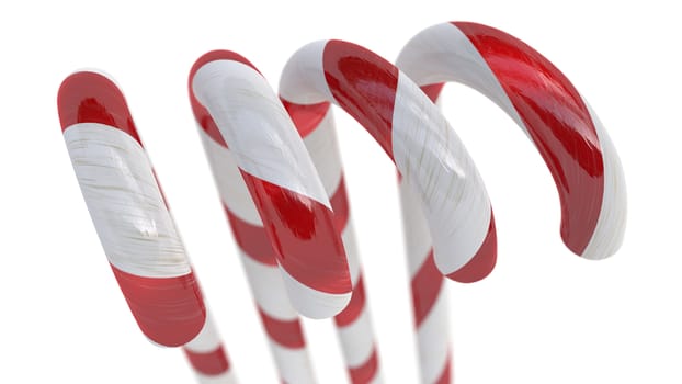 Candy Canes with selective focus on White Background, Christmas Decoration 