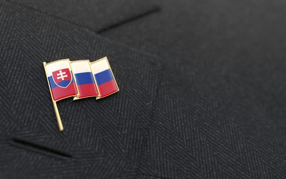 Slovakia flag lapel pin on the collar of a business suit jacket shows patriotism