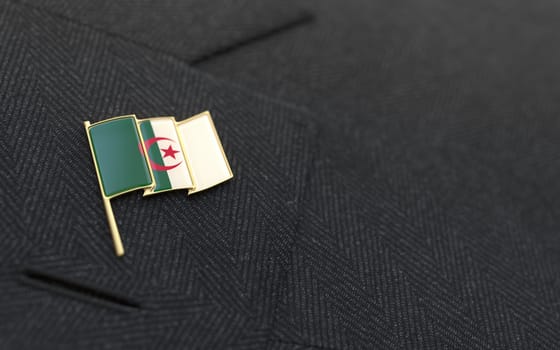 Algeria flag lapel pin on the collar of a business suit jacket shows patriotism