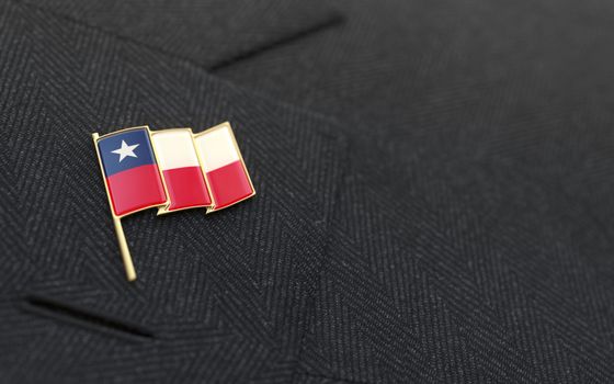 Chile flag lapel pin on the collar of a business suit jacket shows patriotism