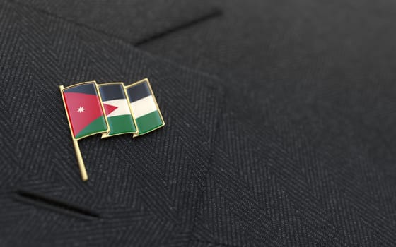 Jordan flag lapel pin on the collar of a business suit jacket shows patriotism