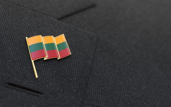 Lithuania flag lapel pin on the collar of a business suit jacket shows patriotism