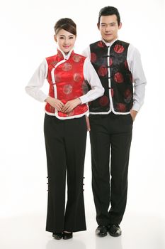 Wearing a vest China men in white background
