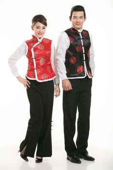 Wearing a vest China men in white background