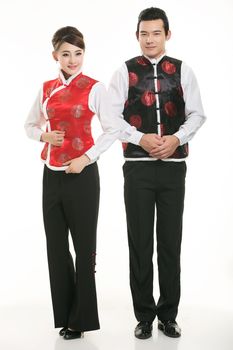 Wearing a vest China men in white background