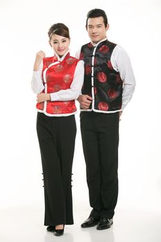 Wearing a vest China men in white background