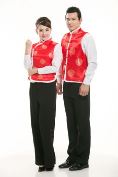 Wearing a vest China men in white background