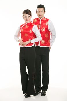 Wearing a vest China men in white background