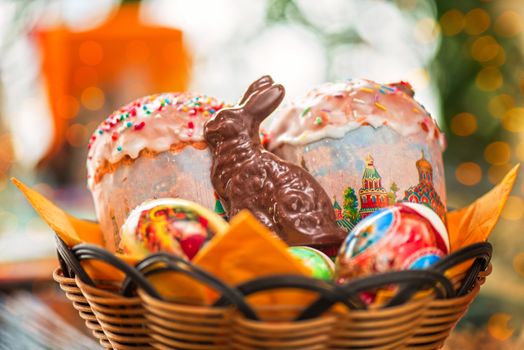 Easter eggs cake and bunny shape chocolate