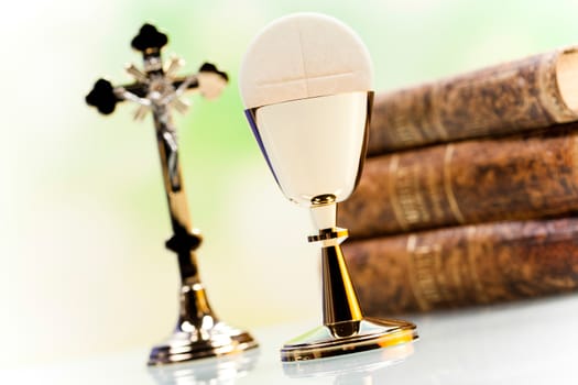 Holy communion, bright background, saturated concept