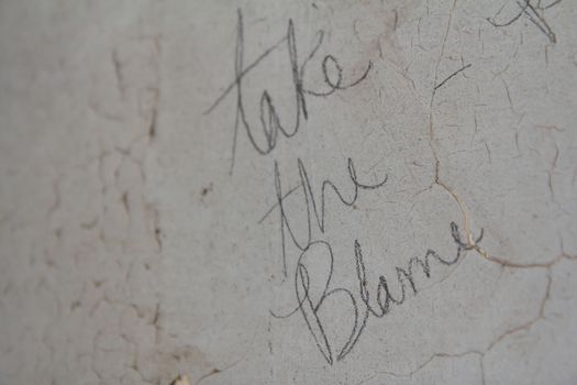 "Take the Blame" written on an old textured background.
