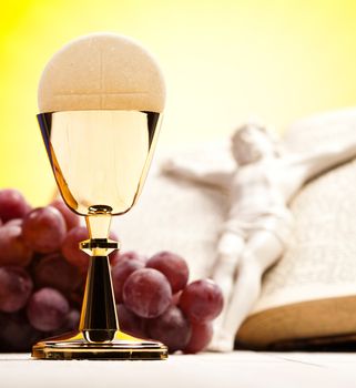 Christian holy communion, bright background, saturated concept