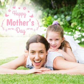 mothers day greeting against mother and daughter smiling at camera