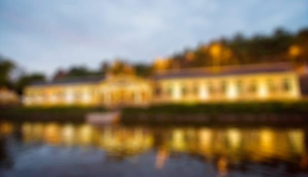 Blured lights from night Prague, view from river Vltava