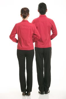 Wear clothing occupation Chinese waiters in white background