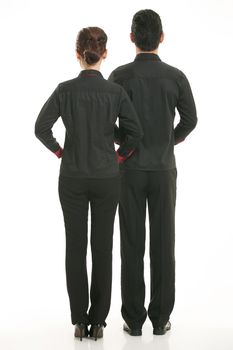 Wear clothing occupation Chinese waiters in white background