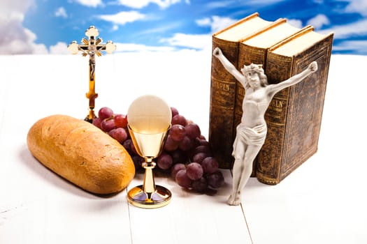 Symbol christianity religion, bright background, saturated concept