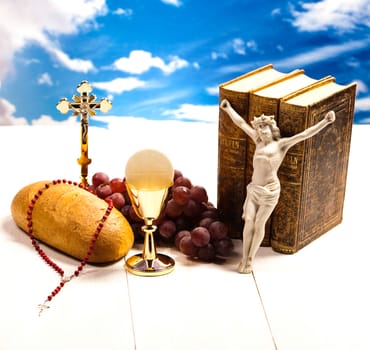 Symbol christianity religion, bright background, saturated concept