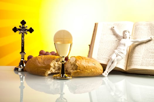 Eucharist, sacrament of communion, bright background, saturated concept