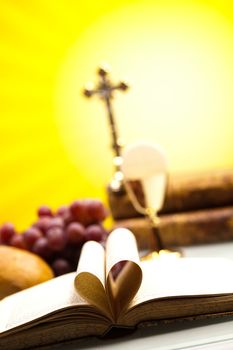 Eucharist, sacrament of communion, bright background, saturated concept