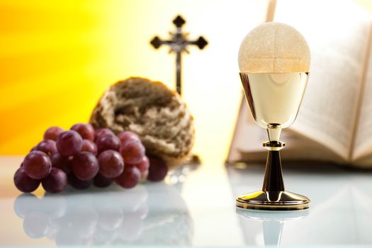 Eucharist, sacrament of communion, bright background, saturated concept