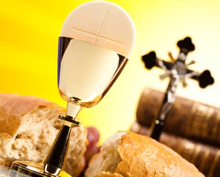 Eucharist, sacrament of communion, bright background, saturated concept