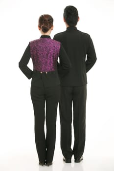 Wear clothing occupation Chinese waiters in white background