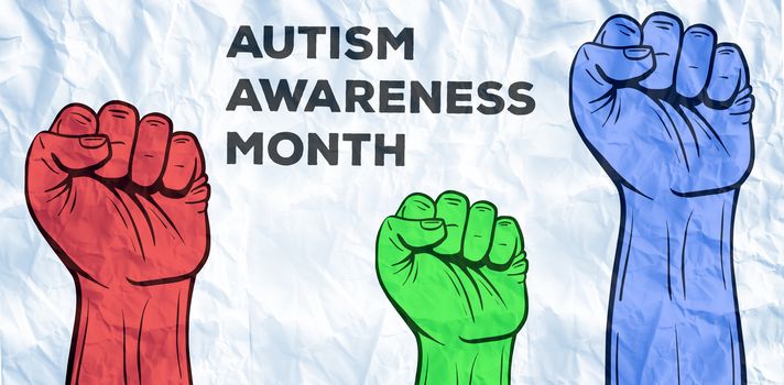 Autism awareness month  against crumpled white page 