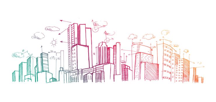City plan hand drawn on white background