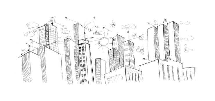 City plan hand drawn on white background