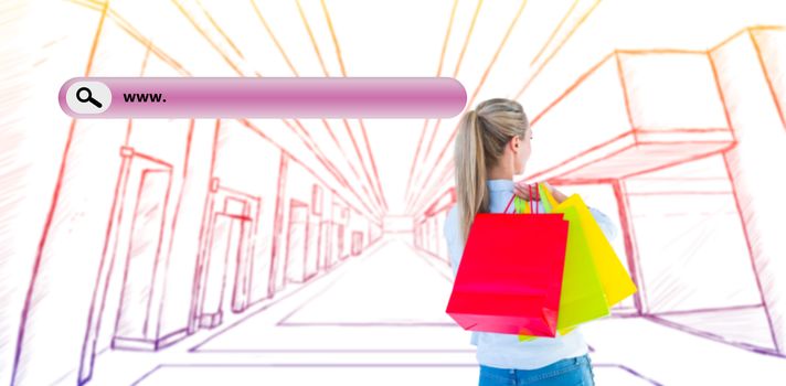 Pretty blonde holding shopping bags against search engine 