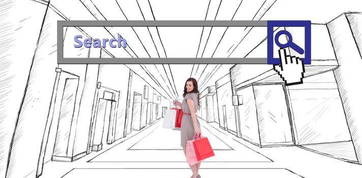 Elegant brown hair posing with shopping bags against search engine 
