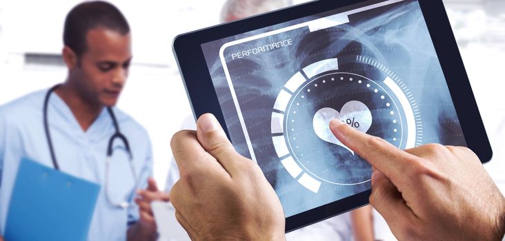 Man using tablet pc against doctors using a tablet