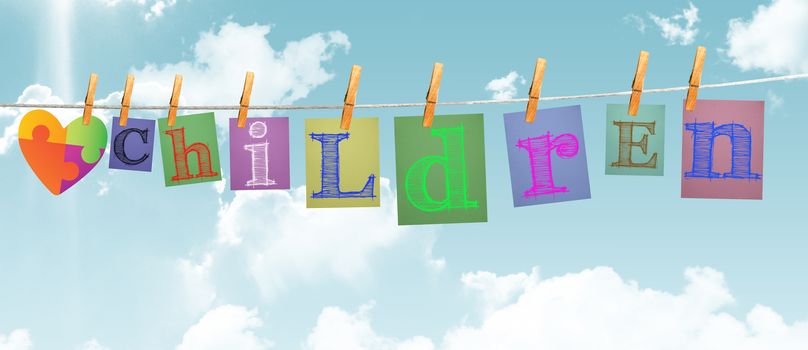 children against digitally generated grey background