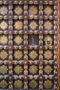 Old wooden door in City Palace, Jaipur, Rajasthan, India