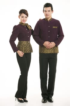 Wear clothing occupation Chinese waiters in white background