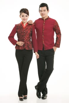 Wear clothing occupation Chinese waiters in white background