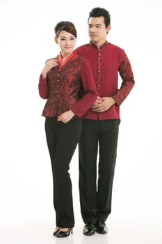 Wear clothing occupation Chinese waiters in white background