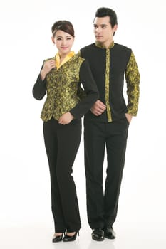 Wear clothing occupation Chinese waiters in white background