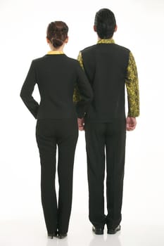 Wear clothing occupation Chinese waiters in white background