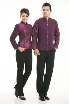 Wear clothing occupation Chinese waiters in white background