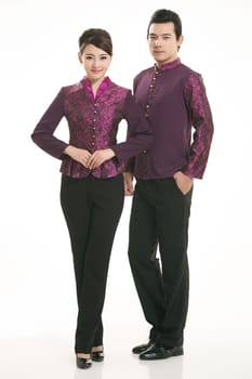 Wear clothing occupation Chinese waiters in white background