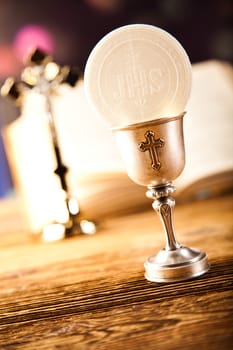 Eucharist, sacrament of communion, bright background, saturated concept